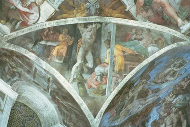 Sixtinische Kapelle Decke: Haman (Zwickel) (vor der Restaurierung)