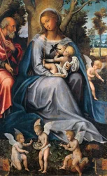 Ruhe in Ägypten, zentrales Panel des Triptychons des Trostes, zugeschrieben Michele Cavaro (1517-1584)