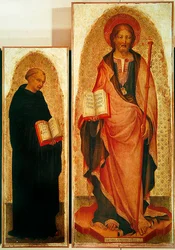 Heiliger Jakobus mit Heiligen, Detail von St. Jakobus und Filippo Benizzi, ca. 1450 (Detail)