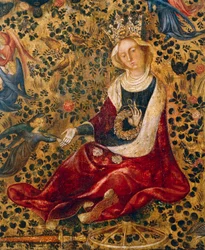St. Katharina von Alexandria, Detail aus Madonna im Rosengarten von Michelino da Besozzo oder Stefano da Verona