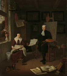 Porträt von Michiel Comans (1614-1687), Kalligraph, Radierer, Maler und Schulmeister, mit seiner dritten Frau Elisabeth van der Mersche