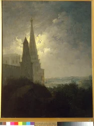 Ansicht des Moskauer Kremls und Zamoskvorechye bei Nacht