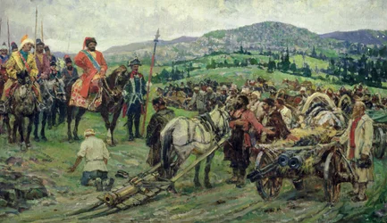 Unterstützung des Anführers des Bauernaufstands, Emelyan Pugachev, im Ural