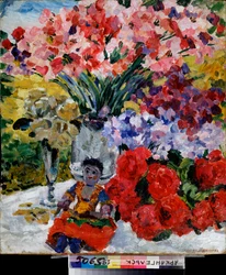 Blumen und eine Puppe
