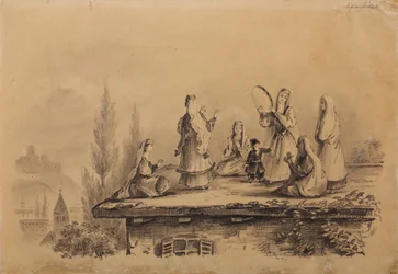 Georgische Frauen auf dem Dach Lezghinka, 1837