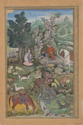 Bahram Gur sieht eine Herde Hirsche, die von Dilarams Musik hypnotisiert sind, Folio aus...