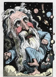 Allegorie Gottes in „The Trombinoscope“ von Touchatout, Karikatur von B. Moloch von 1882 (1849-1909). Private Sammlung.