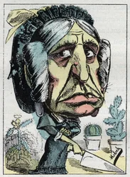 Allegorie der „Stiefmutter“ (Belle mère) in „Le Trombinoscope“ von Touchatout, Karikatur von B. Moloch von 1882 (1849-1909). Private Sammlung
