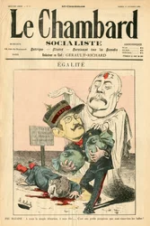 Titelblatt von „Le Chambard socialiste“, satirisch in Farben