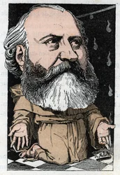 Porträt von Charles Gounod (1818-1893), französischer Komponist in „Le Trombinoscope“ von Touchatout, Karikatur von B. Moloch von 1882 (1849-1909). Private Sammlung