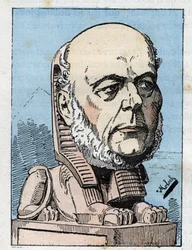 Porträt von Jules Grevy (1807-1891) Präsident der Französischen Republik in „Le Trombinoscope“ von Touchatout, Karikatur von B. Moloch von 1882 (1849-1909). Private Sammlung.