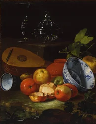 Mandoline, Tasse und Schale, Porzellan, Äpfel