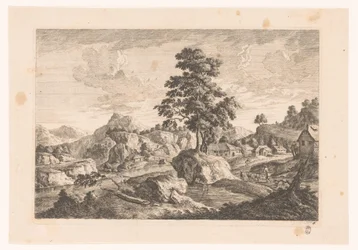 Bergige Landschaft mit Häusern