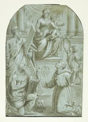 Maria mit dem Jesuskind thronend, umgeben von Apostel Andreas, Johannes dem Täufer als Kind, dem heiligen Hieronymus und dem heiligen Franz von Assisi