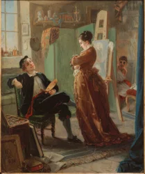 Ein Maler im Atelier mit Ehefrau und Modell