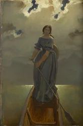 Die Bootsfrau Baronin Marie Spaun am Gmundner See, um 1851.