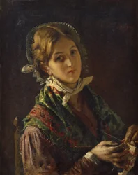 Eine Frau beim Stricken