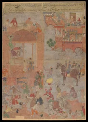 Anushirvan legt den Grundstein von Ktesiphon zu einer günstigen Stunde, Manuskriptfolio, ca. 1560-1565