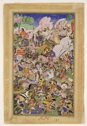 Schlacht von Bundi, aus dem Akbarnama, ca. 1590