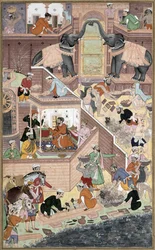 Kaiser Akbar (r.1556-1605) inspiziert die Bauarbeiten in Fatepur Sikri, aus dem Akbarnama von Abul Fazi, 1590-98