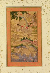 Jäger fangen Elefanten, aus dem Großen Clive-Album, ca. 1760-65