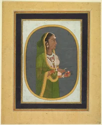 Hofdame schenkt Wein ein, ca. 1760, Ränder ca. 1830er Jahre