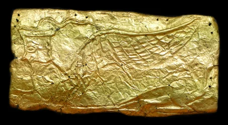 Goldblechabdeckung für glasvasenförmige Plakette