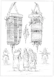 Eine Sioux-Wiege und Arten, ihre Kinder zu tragen, 1841