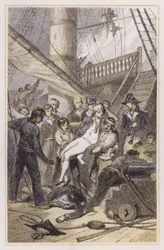 Tod von Nelson bei Trafalgar (farbige Gravur)