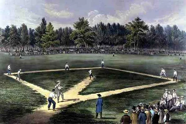 Das amerikanische Nationalspiel Baseball, Großes Spiel um die Meisterschaft auf den Elysian Fields, Hoboken, N.J. 1866