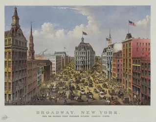 Broadway, New York vom Western Union Telegraph Building nach Norden blickend