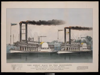 Das große Rennen auf dem Mississippi von New Orleans nach St. Louis, 1210 Meilen. Zwischen den Dampfern Robt. E. Lee... und Natchez... Gewonnen von R.E. Lee