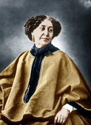 Französische Schriftstellerin George Sand (Aurore Dupin 1804-1876) 1864, Foto von Nadar, koloriertes Dokument