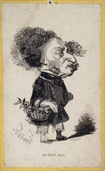 Porträtkarikatur von Alexandre Dumas Jr. (1824-1895), französischer Schriftsteller. Karikatur von Gaspard Felix Tournachon genannt Felix Nadar (1820-1910)