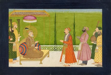 Der Dichter Sundar Das vor Kaiser Shah Jahan, Folio aus einem <em>Sundar Shringar</em>