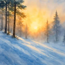 Nebliger Winter-Sonnenaufgang
