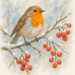 Verschneiter Winter-Rotkehlchen