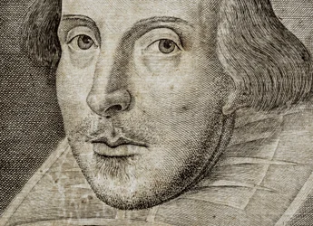 Detail des Porträts von William Shakespeare auf dem Frontispiz von Komödien, Historien, & t...
