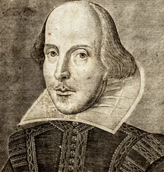 Porträt von William Shakespeare auf dem Frontispiz von Komödien, Historien und Tragödien