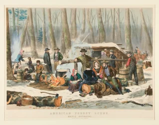 Amerikanische Waldszene, Ahornzuckerherstellung