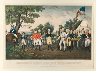 Kapitulation von General Burgoyne in Saratoga, N.Y., 17. Okt. 1777 / Nach dem Originalgemälde von Colonel Trumbull im Kapitol in Washington
