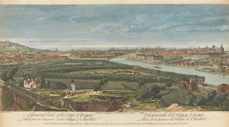 Eine Gesamtansicht der Stadt Paris von einer Anhöhe im Dorf Chaillot