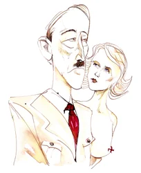 Adolf Hitler mit seiner Geliebten Eva Braun - Farbkarikatur