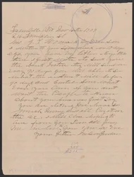 Brief von Nelson Jordan an Julia Womack mit einem Umschlag, 16. November 1909