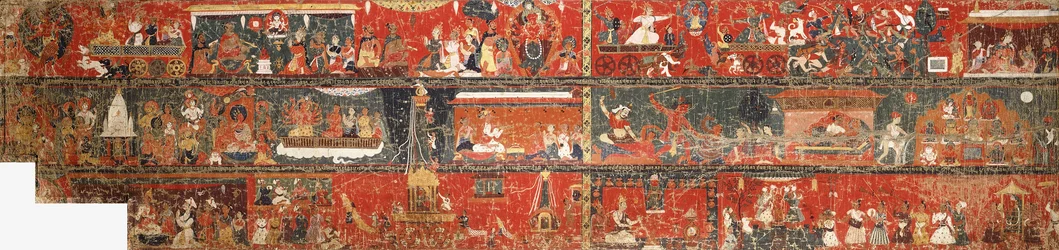 Eine große nepalesische historische Malerei, die eine Version der Legende von Red Avalokiteshvara darstellt, 1712
