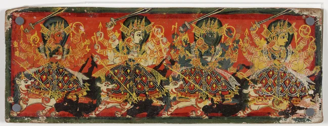 Ein Manuskriptdeckel, der Devi als die Acht Mütter darstellt