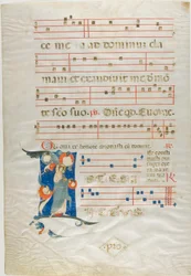 Heiliger mit Nimbus in einer verzierten Initiale "I" aus einem Antiphonar