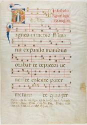 Die heilige Agnes in einem verzierten Initial "V" aus einem Antiphonar