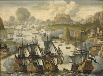 Die Seeschlacht von Vigo Bay, 23. Oktober 1702, ca. 1705