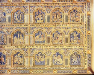 Der Verdun-Altar, biblische Szenen darstellend, 1181 (rechtes Teil des zentralen Panels)